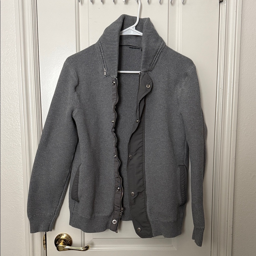 Gray Knit Zip-Up Cardigan